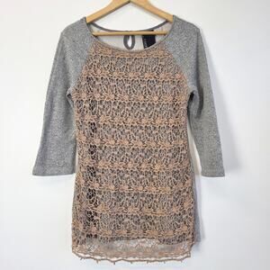 Anthropologie Dolan Le Pompe Gray Lace Overlay Tunic Top Pullover M